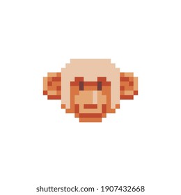 Monkey head in the shape of a square pixel art icon. Element design for stickers, logo, embroidery, mobile app. Isolated vector illustration.