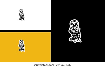monkey and head skull vector outline design