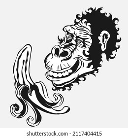 monkey head smiling bananas isolated on background vector image black silhouette line eps