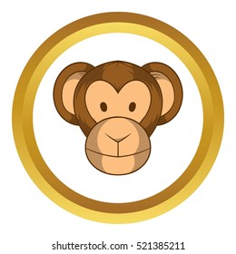 Monkey head vector icon in golden circle, cartoon style isolated on white background