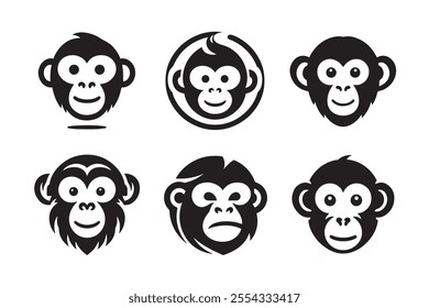 Monkey head vector silhouette art illustration bundle