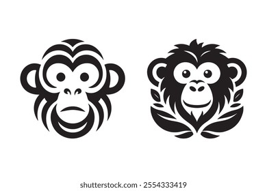 Monkey head vector silhouette art illustration bundle