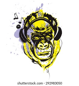 Monkey with headphones