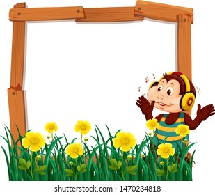 Mono con audífonos en la ilustración del marco