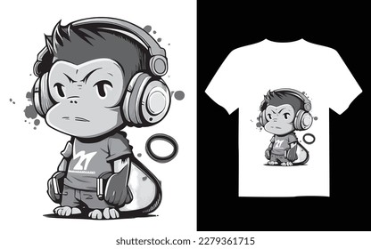 monkey with headphones t shirt, monkey t shirt, animal t shirt