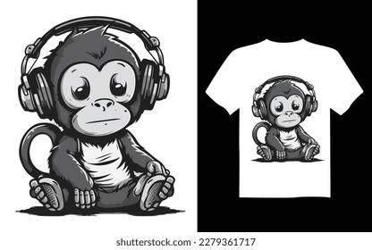 monkey with headphones t shirt, monkey t shirt, animal t shirt