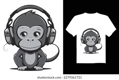 monkey with headphones t shirt, monkey t shirt, animal t shirt