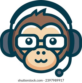 Monkey with Headphones Vector Illustration
