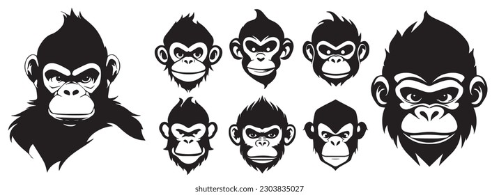 Monkey heads vector illustration. Silhouette shapes of monkey.