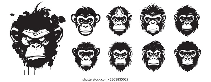 Monkey heads vector illustration. Silhouette shapes of monkey.