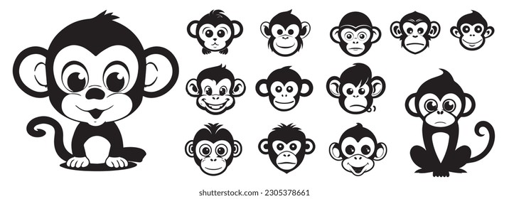 Monkey heads vector illustration silhouette shapes