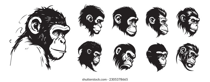 Monkey heads vector illustration silhouette shapes
