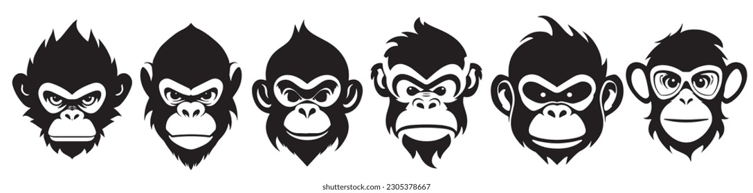 Monkey heads vector illustration silhouette shapes