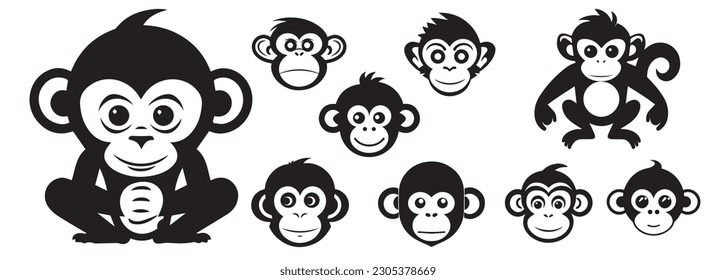 Monkey heads vector illustration silhouette shapes