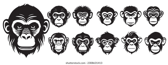 Monkey heads vector illustration silhouette shapes