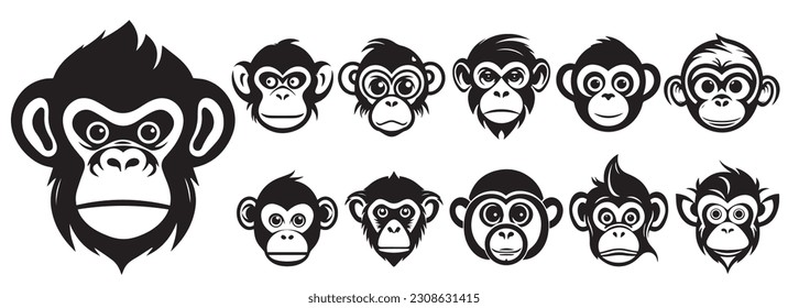 Monkey heads vector illustration silhouette shapes