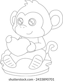 Monkey Heart Balloon Animal Vector Graphic Art Illustration
