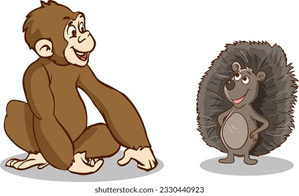 monkey and hedgehog vector illustration