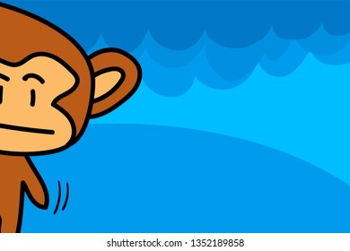 Monkey hidden in the corner with blue background