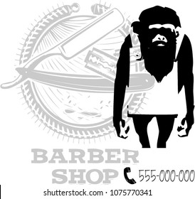 Monkey Hipster. Vector illustration on isolated background. Black and white background 