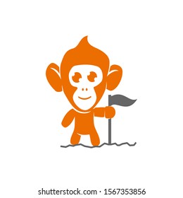 Monkey Hold Flag Logo Design Template Vector Illustration Isolated