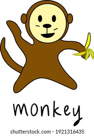 monkey hold peel banana animal in isolated illustration