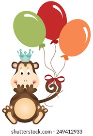 Monkey Holding Balloons Stock Vector (Royalty Free) 249412933