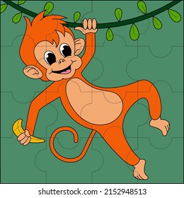 Monkey holding banana suitable for children's puzzle vector illustration
