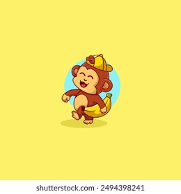 Monkey Holding Banana using modern style vector view