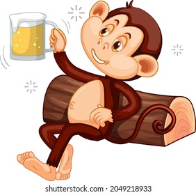 Monkey holding beer cartoon character  illustration