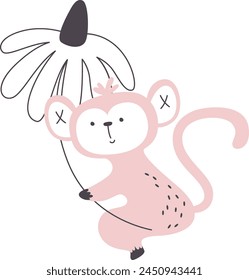 Mono que sostiene la Ilustración vectorial de la flor grande
