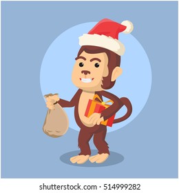 monkey holding christmas present