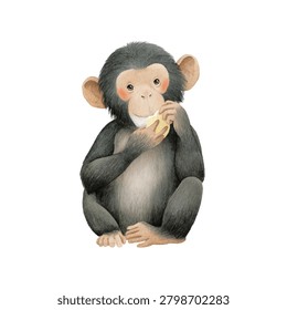 Monkey holding and eating banana