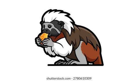 Monkey holding and eating orange fruit