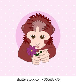 Monkey holding a flower. Print for cards, children's books, clothes