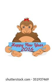 Monkey holding Happy New Year 2016 sign