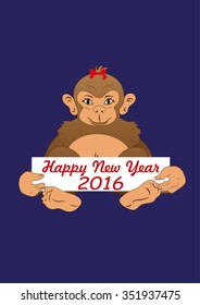 Monkey holding Happy New Year 2016 sign