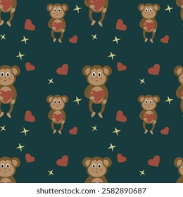 monkey holding a heart in his hands.pattern for Valentine's Day