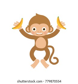 monkey holding two bananas flat vector cartoon