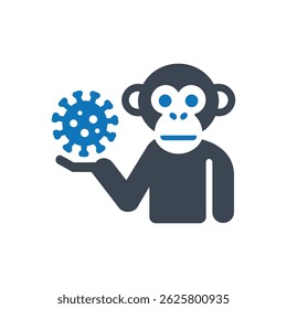 Mono que sostiene el icono del virus aislado en el fondo blanco