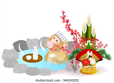 Monkey hot spring greeting cards