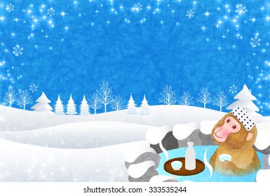 Monkey Hot Springs New Year's card background