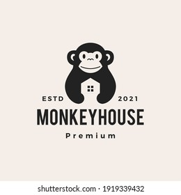 monkey house hipster vintage logo vector icon illustration