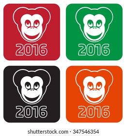 Monkey icon, monkey face. monkey symbol 2016. cheerful monkey. isolated monkey. happy New Year. 2016 year