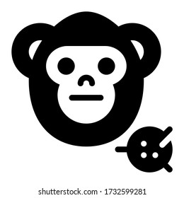 Monkey. Icon with glyph style and perfect pixels. Suitable for website design, logo, app and ui.