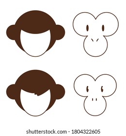 monkey icon illustration design vector brown set 