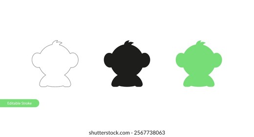 Monkey Icon in: Editable Stroke Outline, Silhouette, and Color