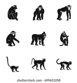 Monkey icon set. Simple set of 9 monkey vector icons for web isolated on white background