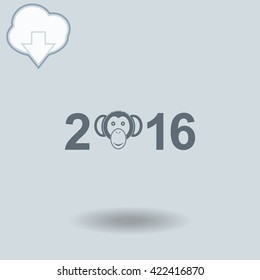 Monkey icon with shadow. Cloud of download with arrow.