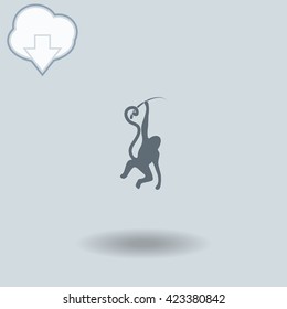 Monkey icon with shadow. Cloud of download with arrow.